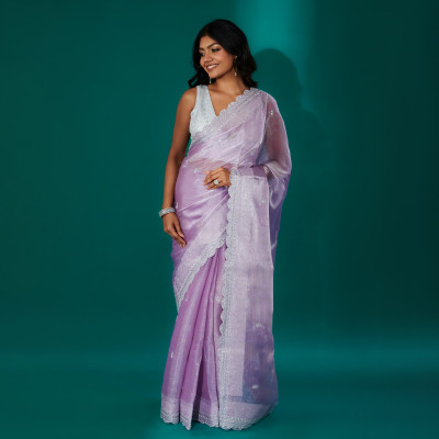 Teejh Embellished Bollywood Tissue Saree(Purple)