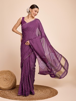 IRIS Printed, Woven Bandhani Cotton Silk Saree(Purple)