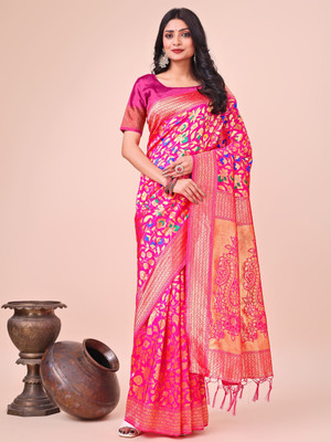 Tasrika Woven Kanjivaram Cotton Linen Saree(Pink)