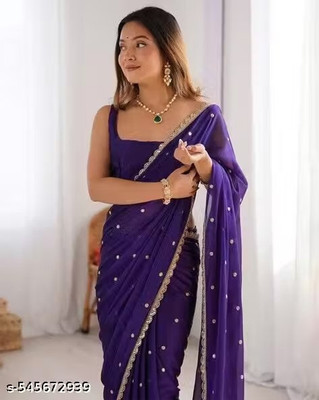 PRATYAMFASHION Embellished, Embroidered Bollywood Georgette Saree(Dark Blue)