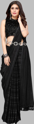 ANIRAV Solid/Plain Bollywood Georgette Saree(Black)