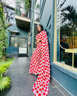Moda Rapido Polka Print Bollywood Georgette Saree(Red, White)