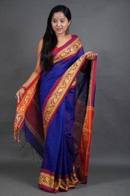 Shree Hari Woven Handloom Cotton Silk Saree(Blue)