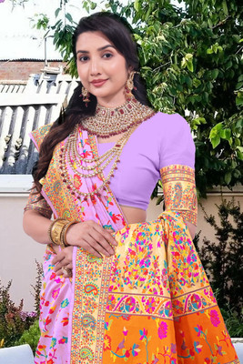 Wovenza Self Design, Woven Bollywood Cotton Blend, Semi-Pashmina Saree(Purple)