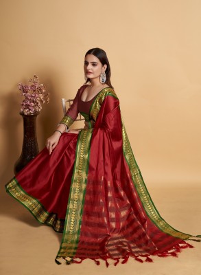 LEOSAGI Woven Kanjivaram Pure Silk Saree(Maroon, Green)