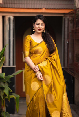 erika Woven Banarasi Jacquard, Art Silk Saree(Yellow)