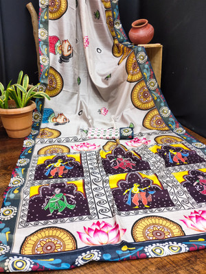 Hema Silk Mills Printed, Digital Print Bollywood Silk Blend Saree(Multicolor)
