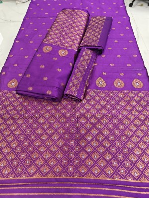 rosecloud Woven Mekhela Chador Silk Blend Saree(Purple)