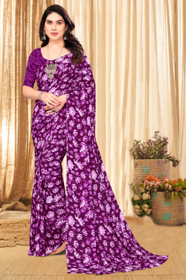 SHUBHSWAR Floral Print Bollywood Georgette Saree(Purple)