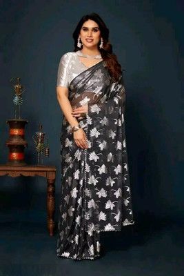 Sakifashion Printed Bollywood Net Saree(Grey)