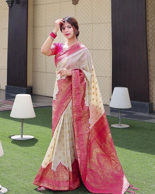 Miren Printed Banarasi Jacquard Saree(Cream)