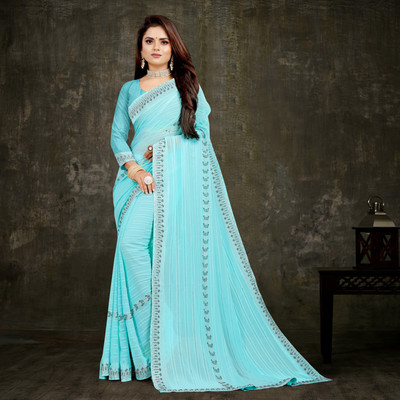 NAGNECHISAREE Embellished, Printed Daily Wear Georgette Saree(Light Blue)