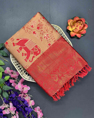 RegalDrapes Woven Kanjivaram Art Silk, Pure Silk Saree(Orange)