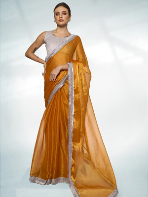Kalista Embellished Bollywood Organza Saree(Mustard)