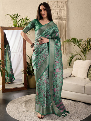 Sareemall Digital Print Chinnalapattu Silk Blend Saree(Light Green)