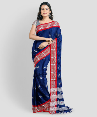 New Age Hub Woven Paithani Cotton Silk Saree(Dark Blue)