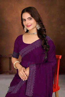 YP CREATION Self Design Banarasi Georgette Saree(Purple)