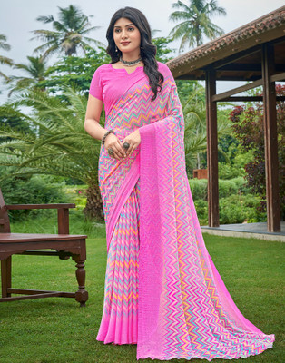 Divastri Printed, Geometric Print Bollywood Chiffon Saree(Pink)