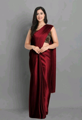 Arpita Fashion Solid/Plain, Self Design Bollywood Satin Saree(Maroon)