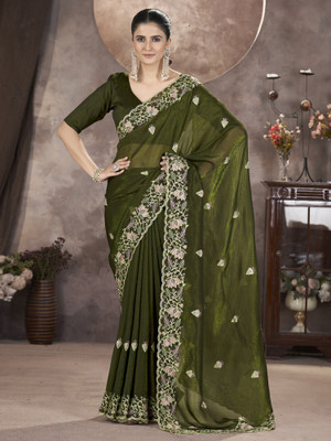Tasrika Embellished Bollywood Organza Saree(Light Green)