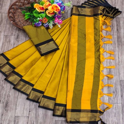 looknchoice Woven Paithani Art Silk Saree(Yellow)