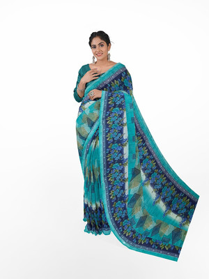Saadhvi Floral Print Bandhani Georgette Saree(Green)