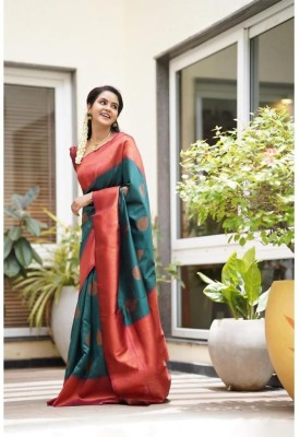 Kronzam Self Design, Applique, Woven Banarasi Jacquard, Art Silk Saree(Green)