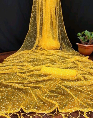 TECHNO WORLD Printed Bollywood Net Saree(Yellow)