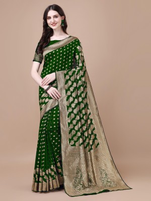 Kedar Fab Woven Banarasi Jacquard Saree(Green)