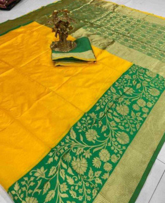 Rudr Venture Digital Print Banarasi Jacquard Saree(Green)