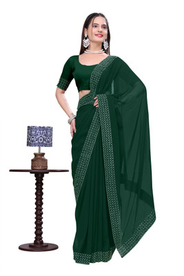 Zeekha Self Design Daily Wear Georgette Saree(Dark Green)