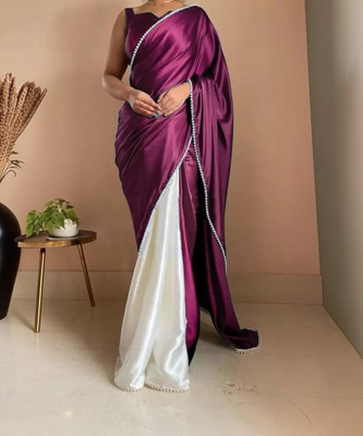 VKARAN Solid/Plain Bollywood Satin Saree(Purple)
