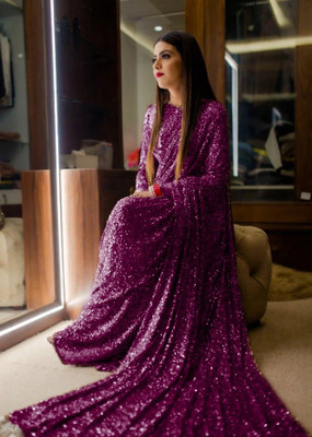 kamaldesigner Embellished Bollywood Georgette Saree(Purple)