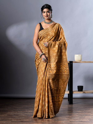NaiNath Fab Printed Handloom Pure Cotton Saree(Mustard)