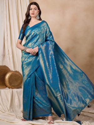 Tasrika Woven Bollywood Pure Silk Saree(Blue)