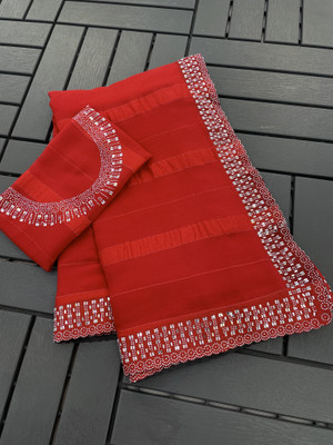 KHRITI FAB Embellished Bollywood Georgette Saree(Red)
