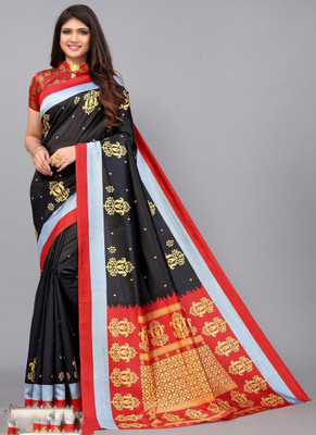 Spacekart Printed Chanderi Art Silk Saree(Black)