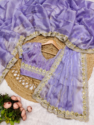 HERVALLY Embroidered, Embellished Bollywood Brasso, Jute Silk Saree(Purple)