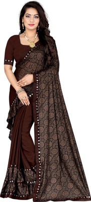 HouseOfCommon Printed Bollywood Lycra Blend Saree(Brown)