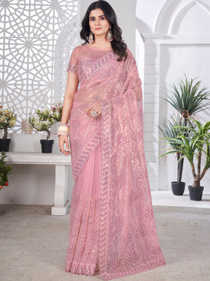ANOUK Embellished Bollywood Net Saree(Pink)