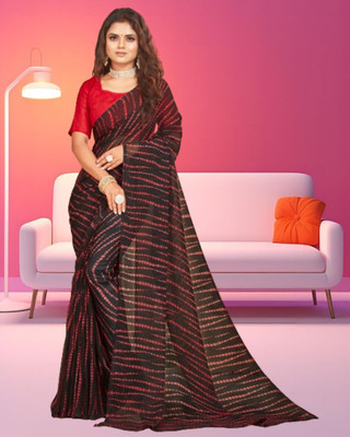 Jayu Printed Leheria Georgette Saree(Brown)