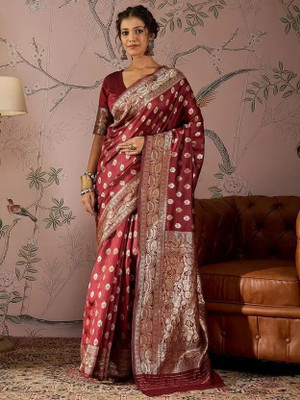 Shree Ganesh Woven Banarasi Cotton Silk, Jacquard Saree(Purple)