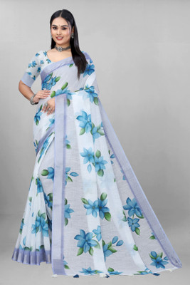 supalee tex Digital Print Bollywood Cotton Linen Saree(Blue)