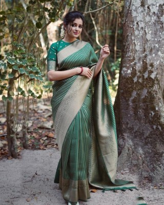 sweny Woven Kanjivaram Cotton Silk Saree(Light Green)