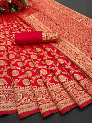 HouseOfCommon Self Design Banarasi Jacquard Saree(Red)