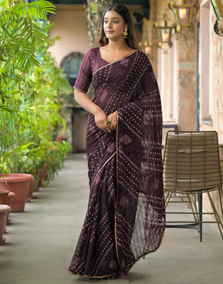 all about you Printed Bandhani Georgette Saree(Maroon)