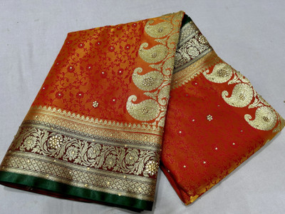 HouseOfCommon Woven Banarasi Jacquard Saree(Orange)
