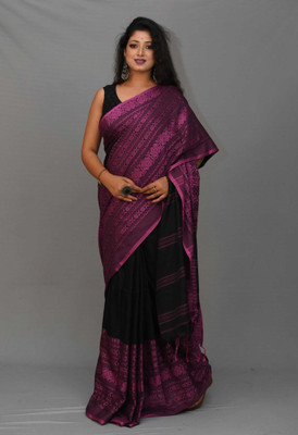 ADbutiq Printed, Woven Bollywood Cotton Blend Saree(Black)