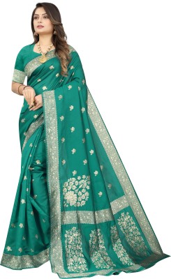 VARNI FABRICS Woven Banarasi Jacquard Saree(Light Blue)