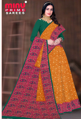 Minu Fashion Printed, Paisley, Self Design Bollywood Pure Cotton Saree(Yellow)